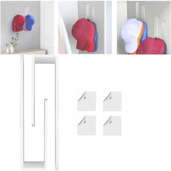 Acrylic Wall Mounted Hat Hook - 2PCS Baseball Cap Organizer, Multi-Purpose Hat Holder, White Hat Hangers